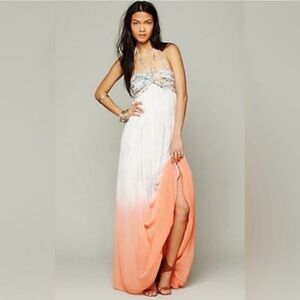Free People snake goddess dip dye ombré chiffon maxi dress